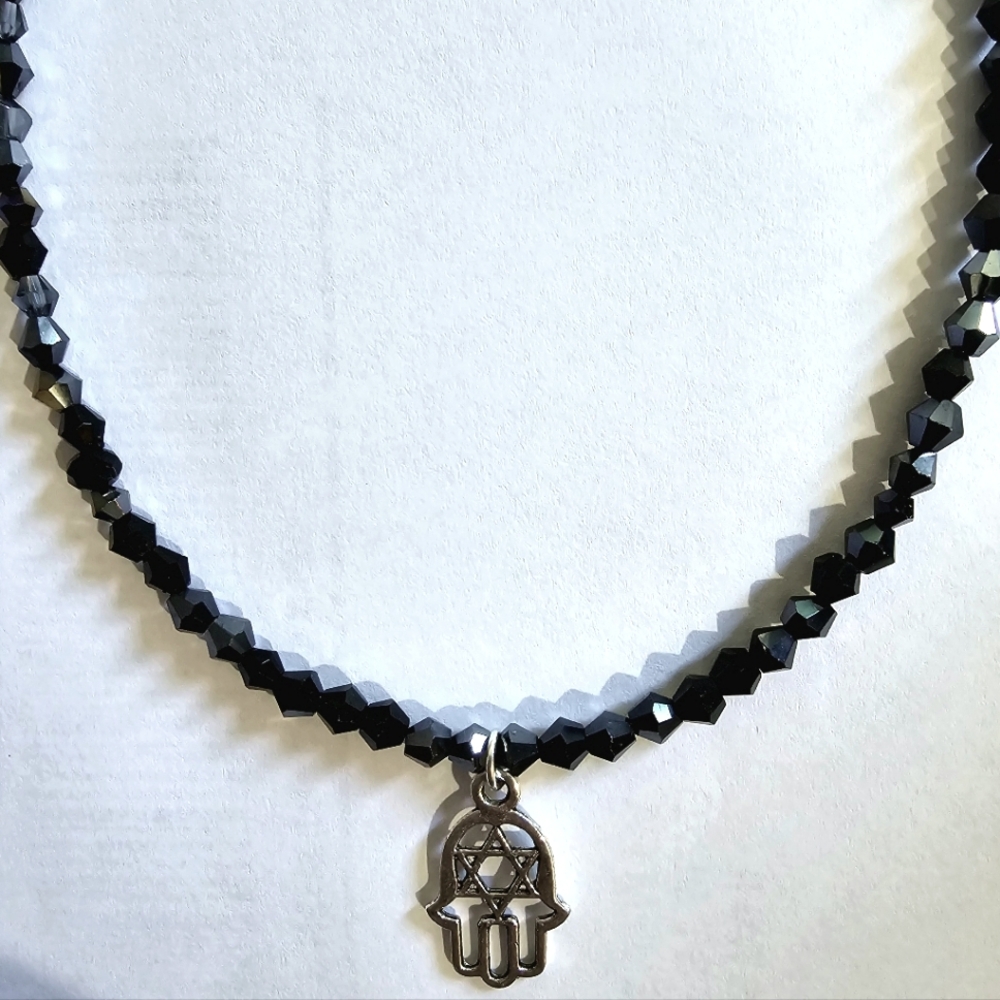 SWAROVSKI BEADED  JEWISH STAR HAMSA NECKLACE OF PROTECTION DESIGNER  ORIGINAL